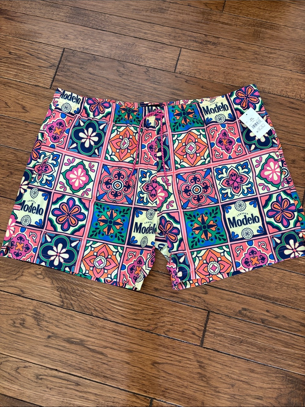 Modelo  Men's Tile-Print Swim Trunks — Pink, Blue & Green